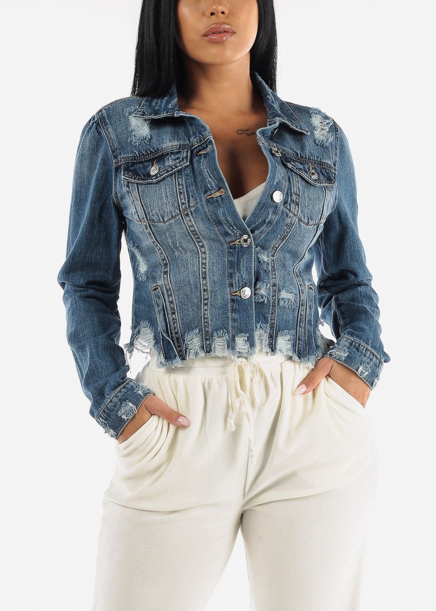 Distressed Long Sleeve Denim Jacket sold by Moda product image thumbnail 4
