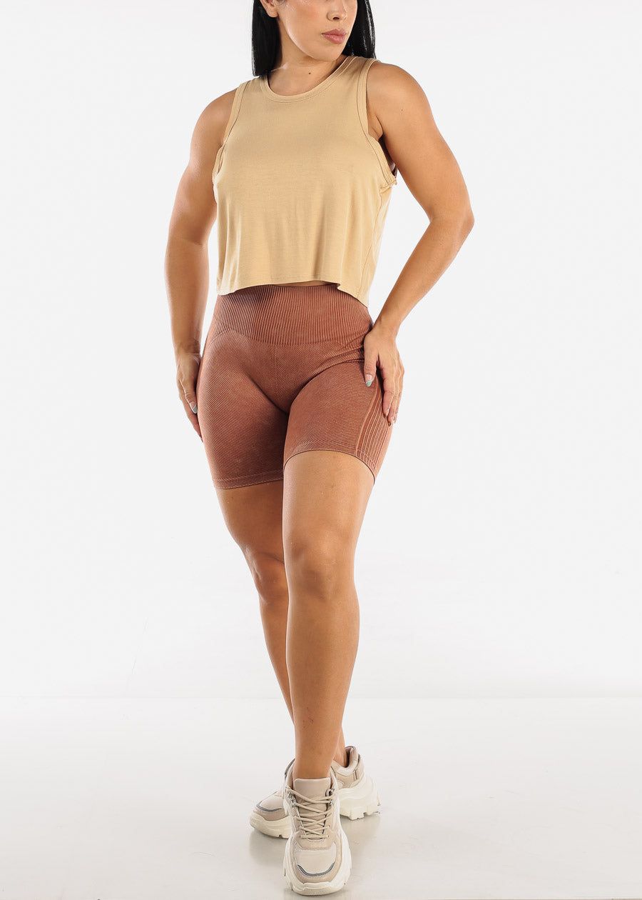 MONO B Activewear Sleeveless Flowy Cropped Tank Top Beige sold by Moda product image thumbnail 2