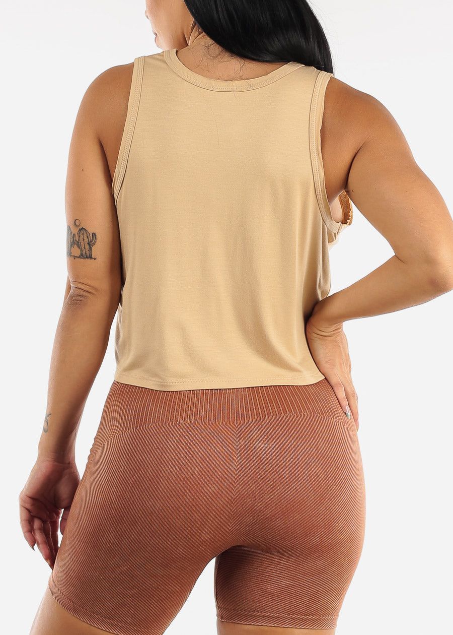 MONO B Activewear Sleeveless Flowy Cropped Tank Top Beige sold by Moda product image thumbnail 4