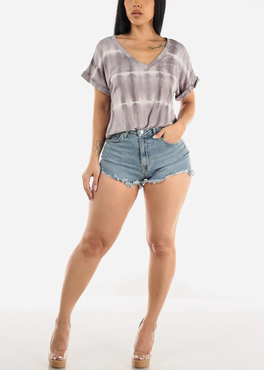 Short Sleeve Tie Dye Vneck Top Grey sold by Moda product image thumbnail 2