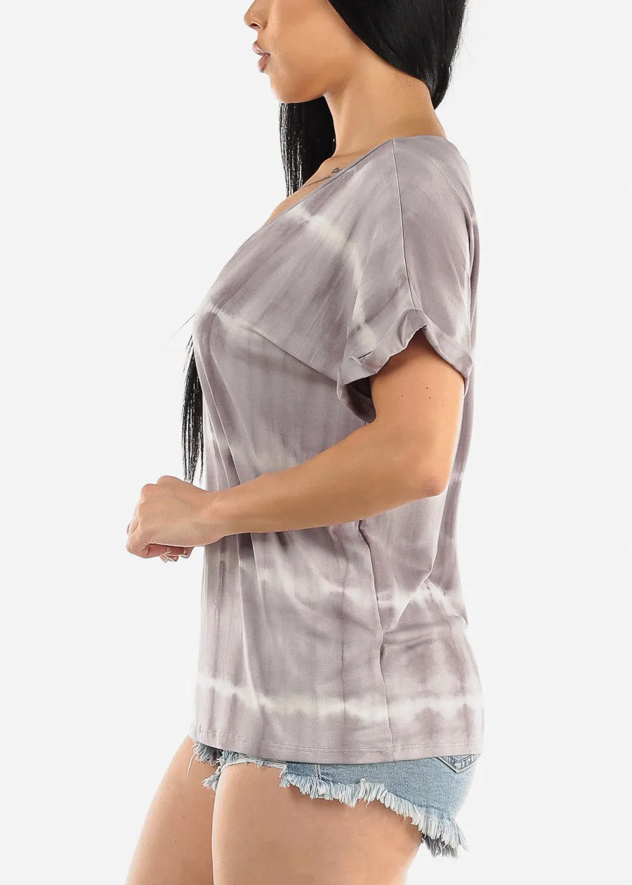 Short Sleeve Tie Dye Vneck Top Grey sold by Moda product image thumbnail 3