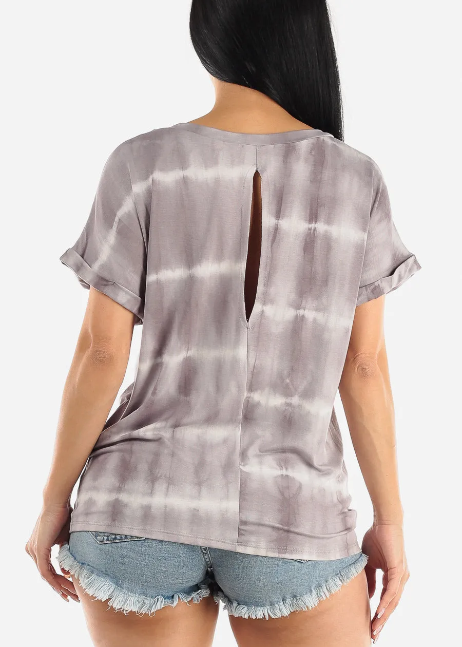 Short Sleeve Tie Dye Vneck Top Grey sold by Moda product image thumbnail 4