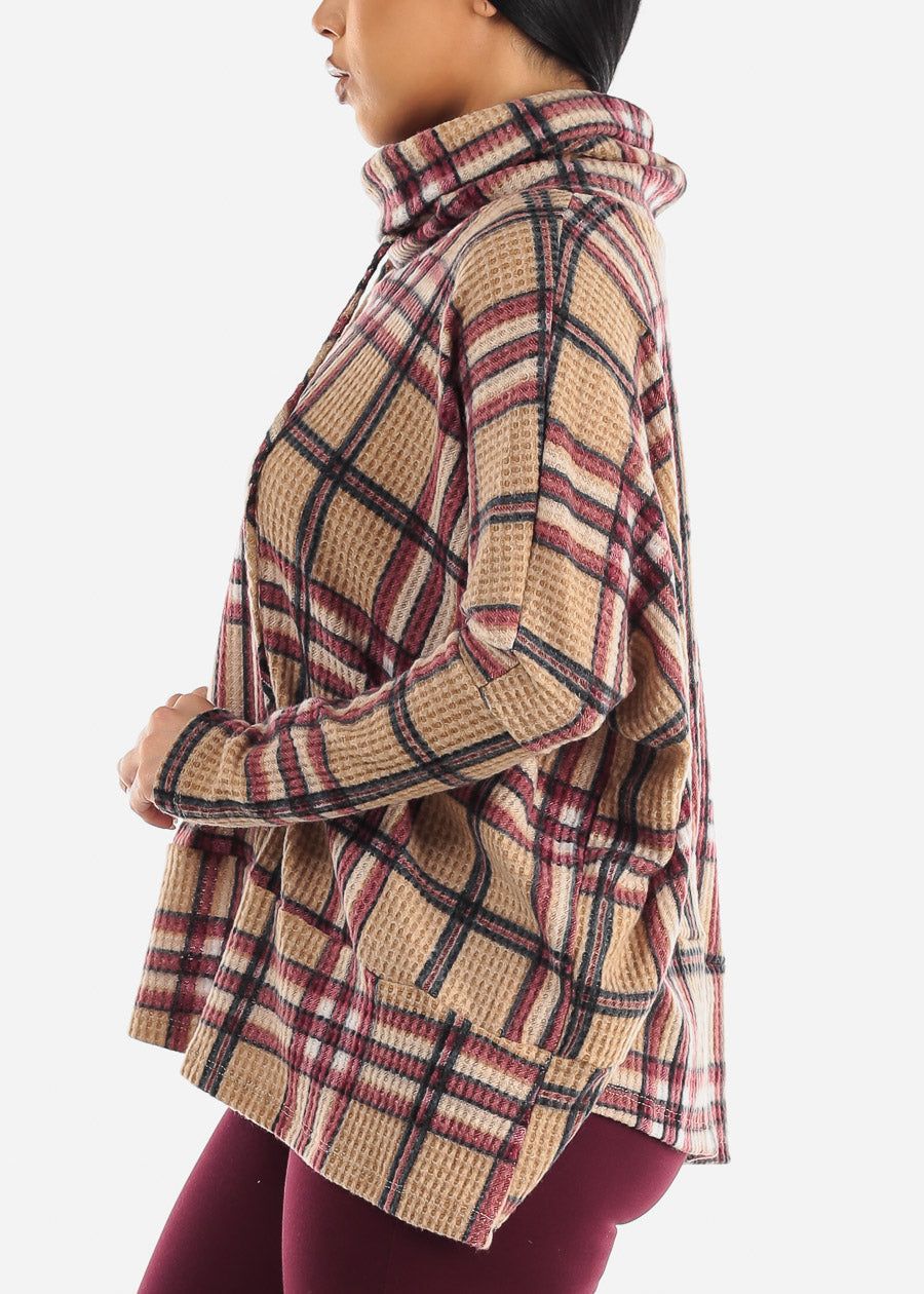 Long Sleeve Plaid Turtleneck Sweater Top Khaki sold by Moda product image thumbnail 3