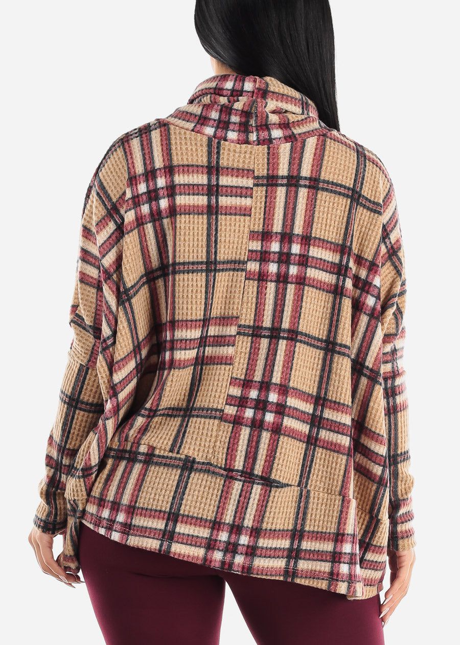 Long Sleeve Plaid Turtleneck Sweater Top Khaki sold by Moda product image thumbnail 4