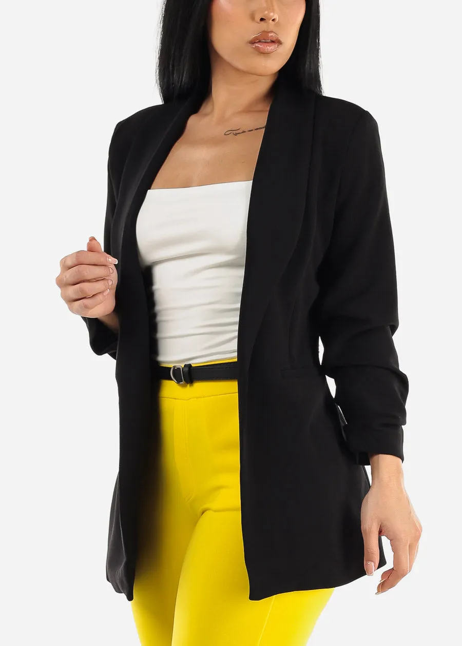 Black Quarter Sleeve Open Front Blazer sold by Moda