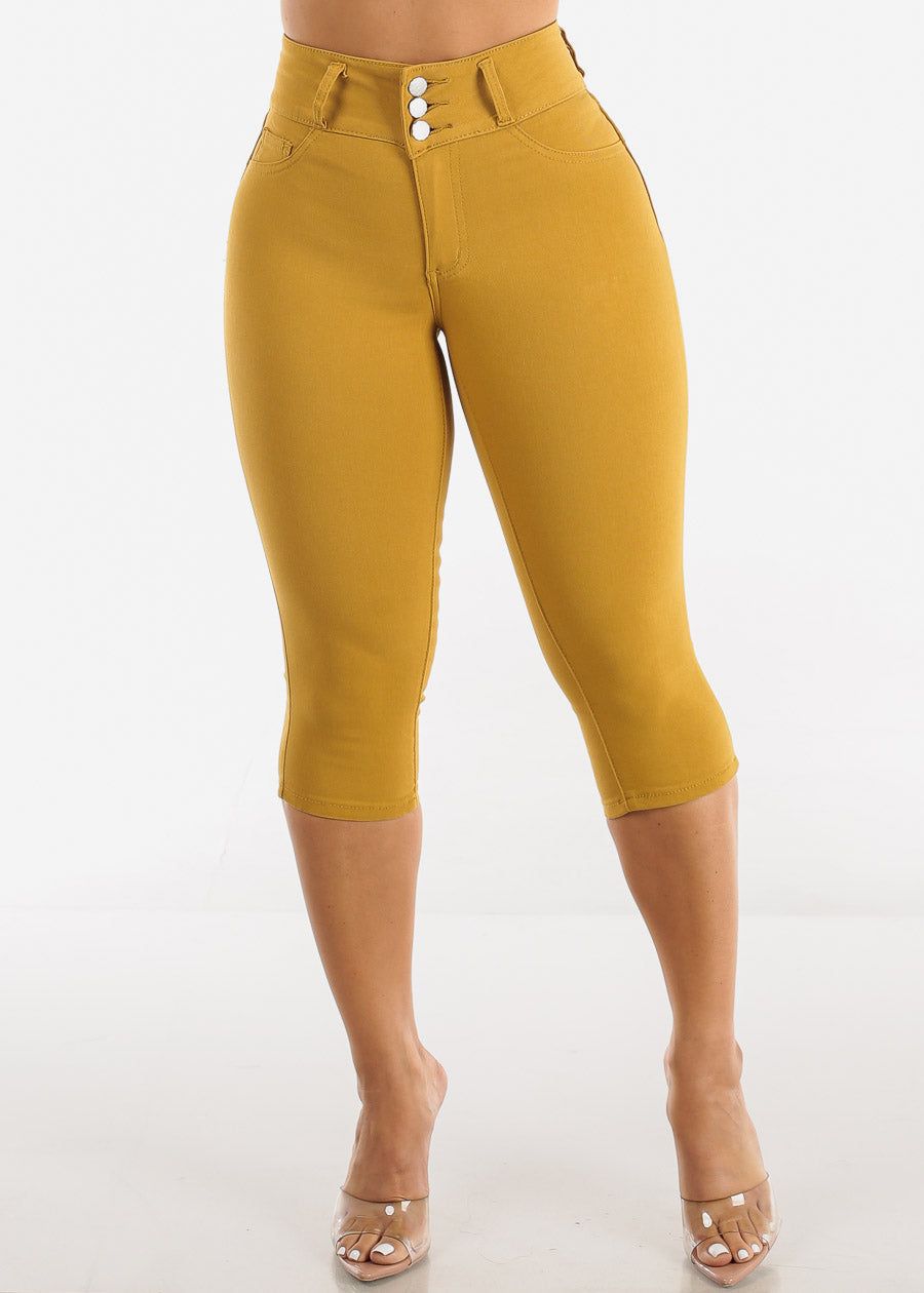 High Waisted Hyper Stretch Butt Lifting Capris Mustard sold by Moda product image thumbnail 4