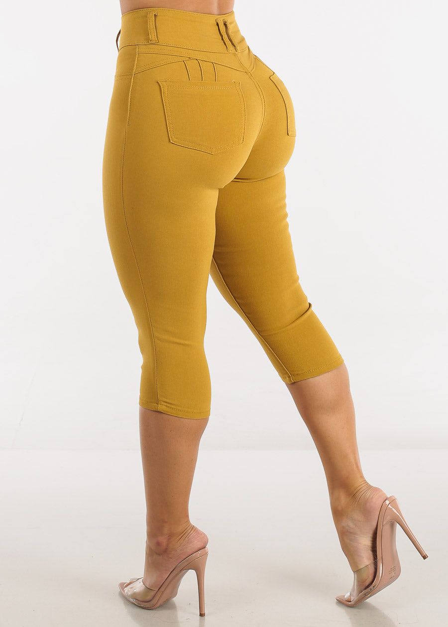 High Waisted Hyper Stretch Butt Lifting Capris Mustard sold by Moda product image thumbnail 3