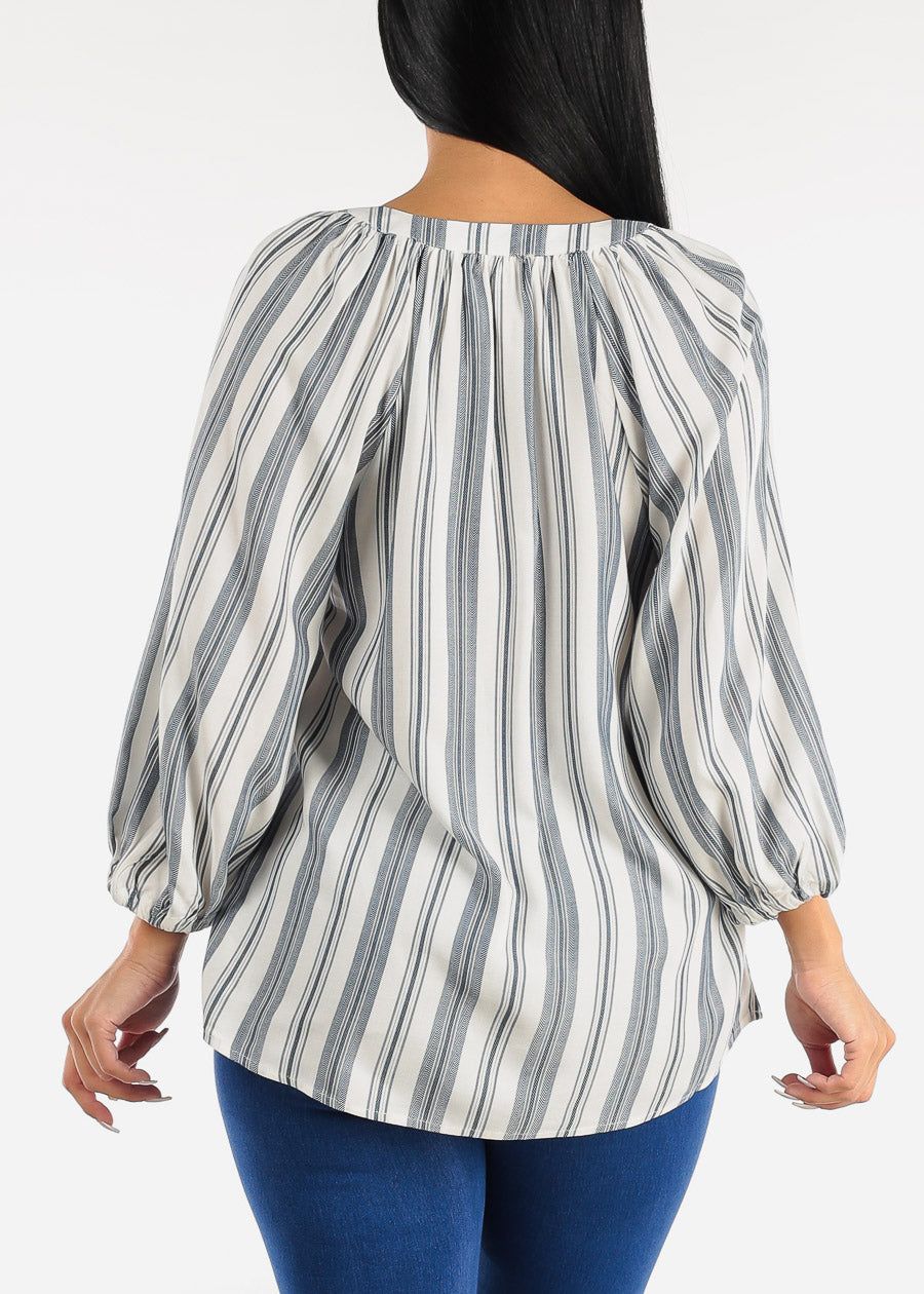 Quarter Sleeve Elastic Cuff Stripe Blouse Navy sold by Moda product image thumbnail 4
