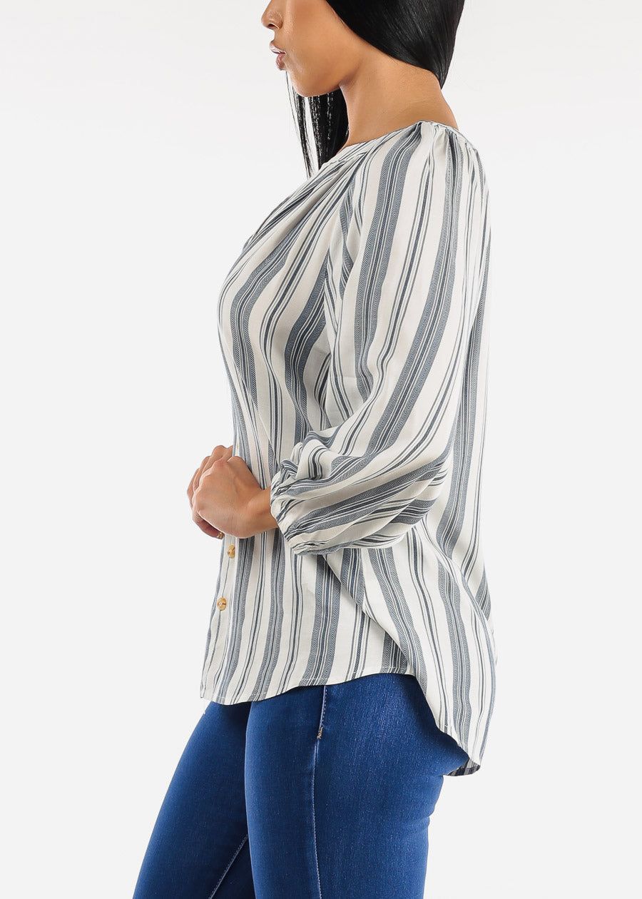 Quarter Sleeve Elastic Cuff Stripe Blouse Navy sold by Moda product image thumbnail 3