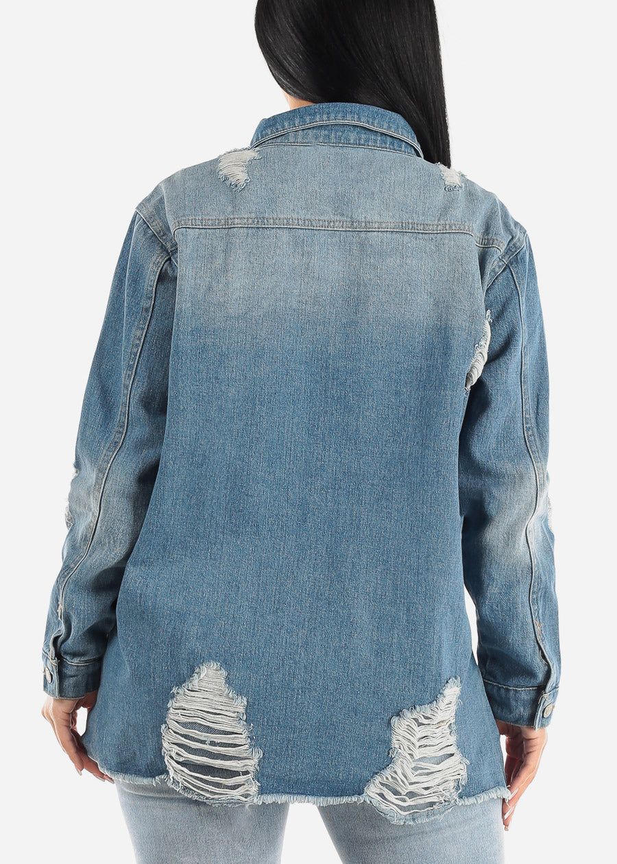 Distressed Med Blue Jean Shacket sold by Moda product image thumbnail 4