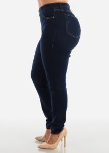 PLUS SIZE High Waisted Skinny Jeans Dark Wash sold by Moda