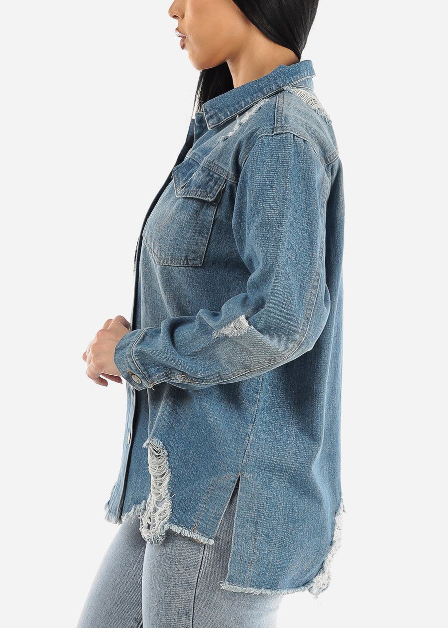 Distressed Med Blue Jean Shacket sold by Moda product image thumbnail 3