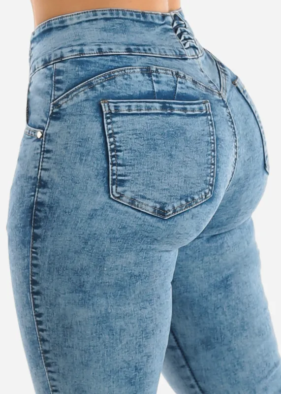 Levantacola High Waist Acid Wash Skinny Jeans sold by Moda