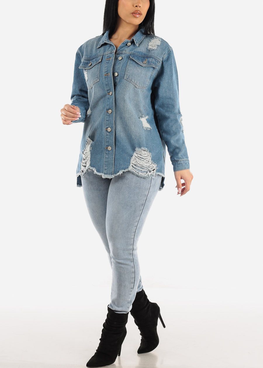 Distressed Med Blue Jean Shacket sold by Moda product image thumbnail 2
