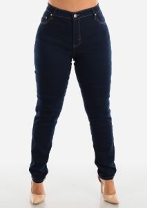 PLUS SIZE High Waisted Skinny Jeans Dark Wash sold by Moda