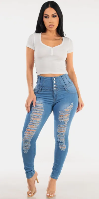 White Ripped Skinnies Combo sold by Moda