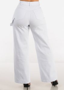 White High Waisted Wide Leg Straight Pants sold by Moda