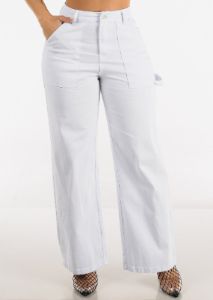 White High Waisted Wide Leg Straight Pants sold by Moda