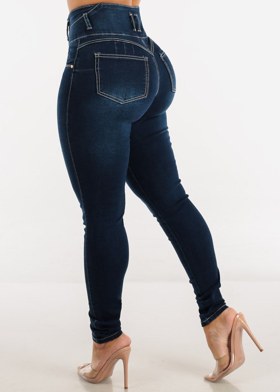 High Waist Butt Lifting Dark Blue Skinny Jeans sold by Moda product image thumbnail 5