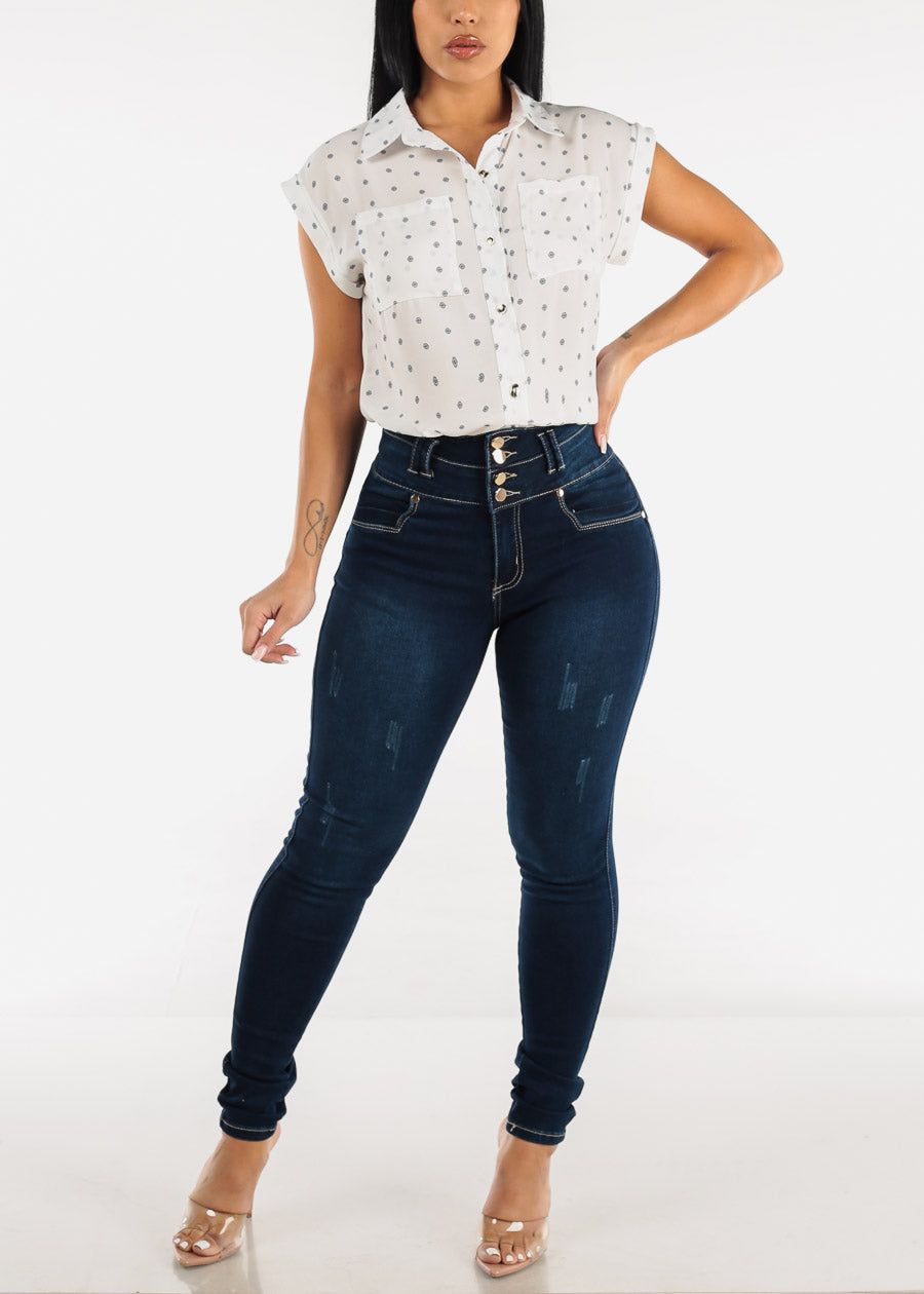 High Waist Butt Lifting Dark Blue Skinny Jeans sold by Moda product image thumbnail 2