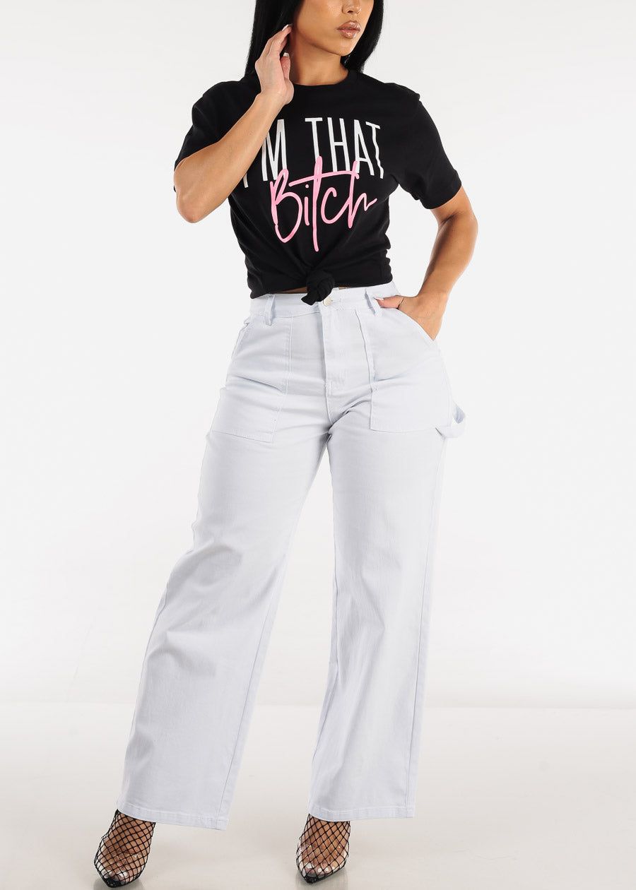 White High Waisted Wide Leg Straight Pants sold by Moda product image thumbnail 5
