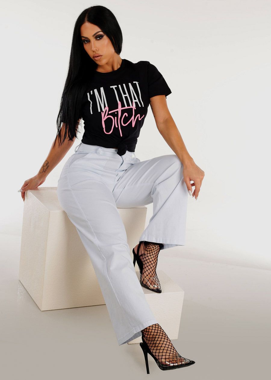 White High Waisted Wide Leg Straight Pants sold by Moda product image thumbnail 2