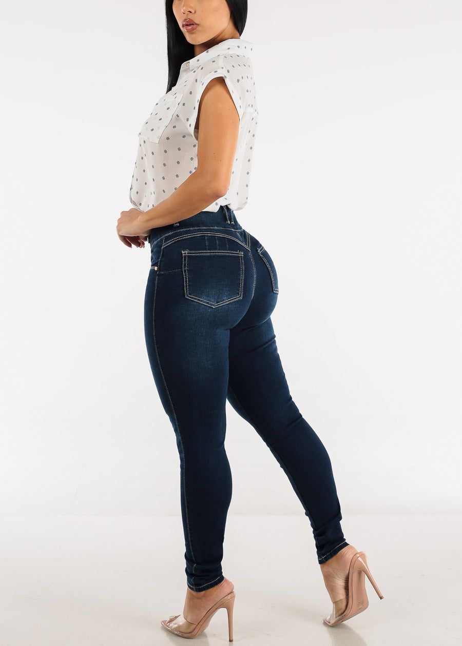 High Waist Butt Lifting Dark Blue Skinny Jeans sold by Moda product image thumbnail 6