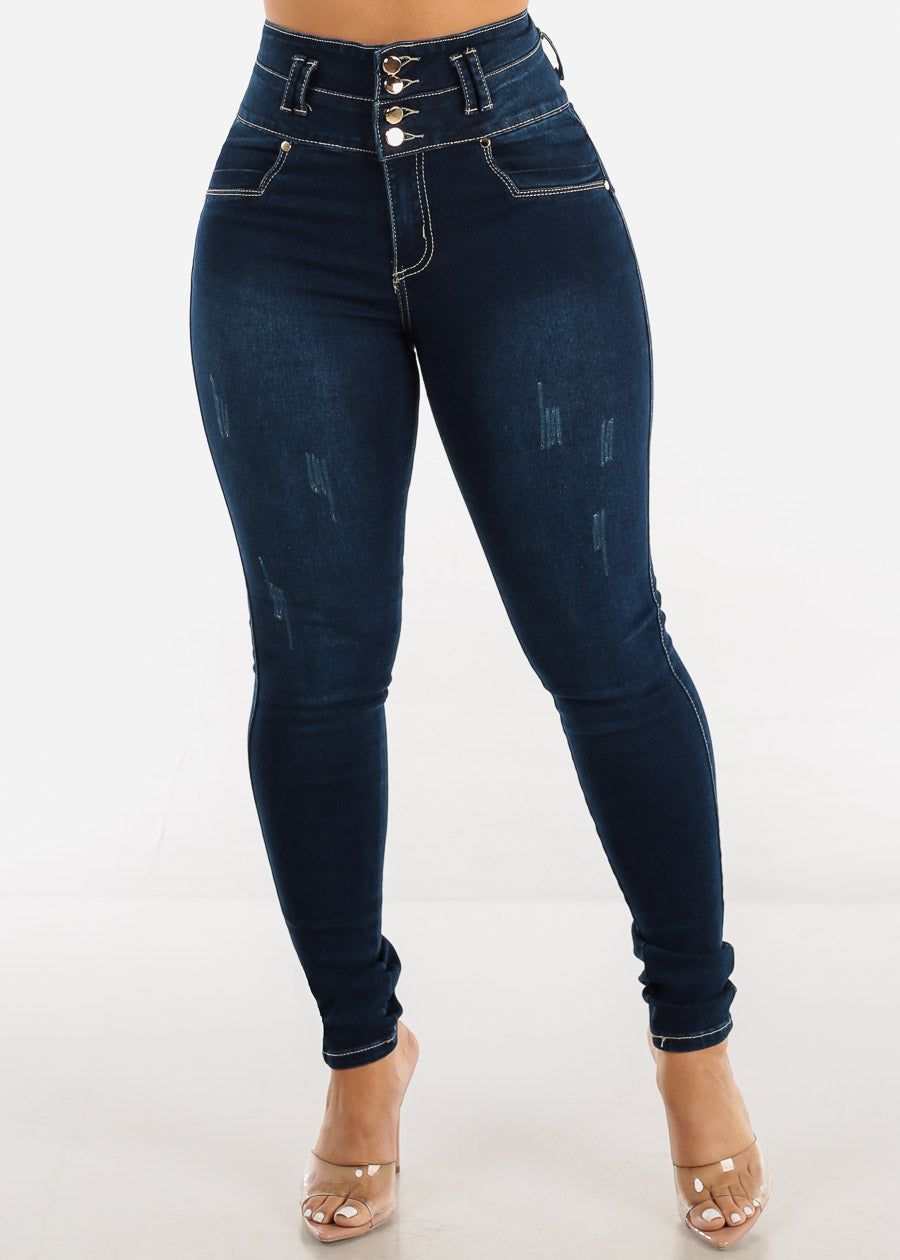 High Waist Butt Lifting Dark Blue Skinny Jeans sold by Moda product image thumbnail 3