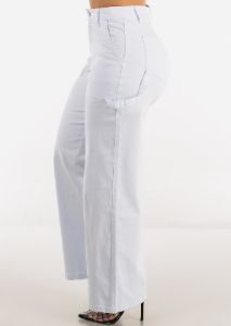 White High Waisted Wide Leg Straight Pants sold by Moda