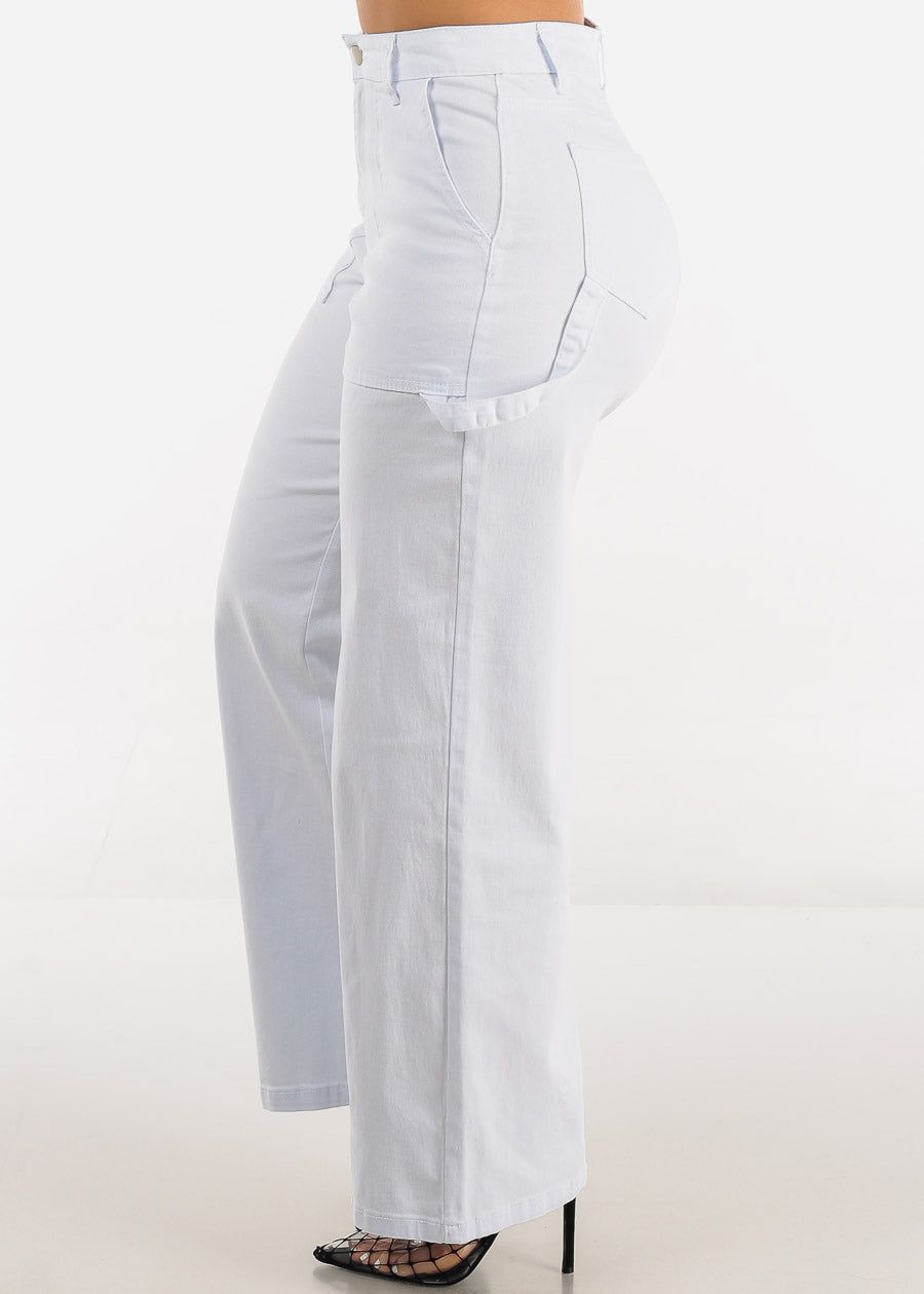 White High Waisted Wide Leg Straight Pants sold by Moda product image thumbnail 3