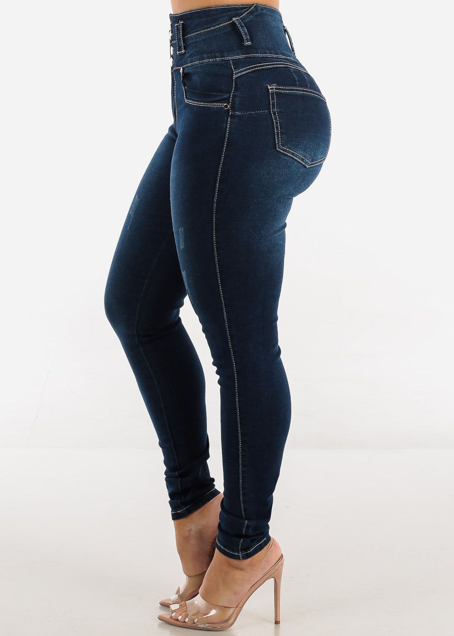 High Waist Butt Lifting Dark Blue Skinny Jeans sold by Moda product image thumbnail 4