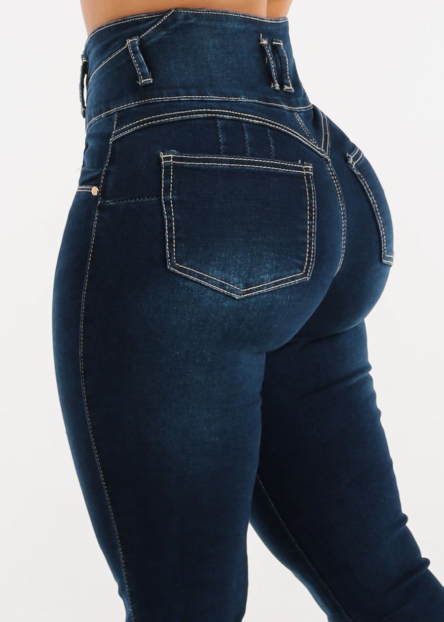 High Waist Butt Lifting Dark Blue Skinny Jeans sold by Moda