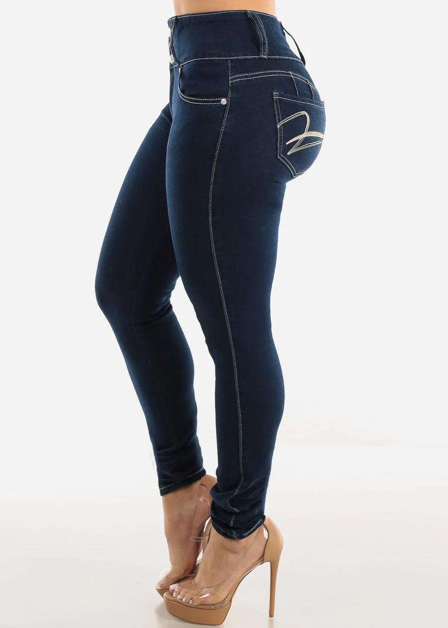 Levantacola Dark Wash High Waisted Skinny Jeans sold by Moda product image thumbnail 4