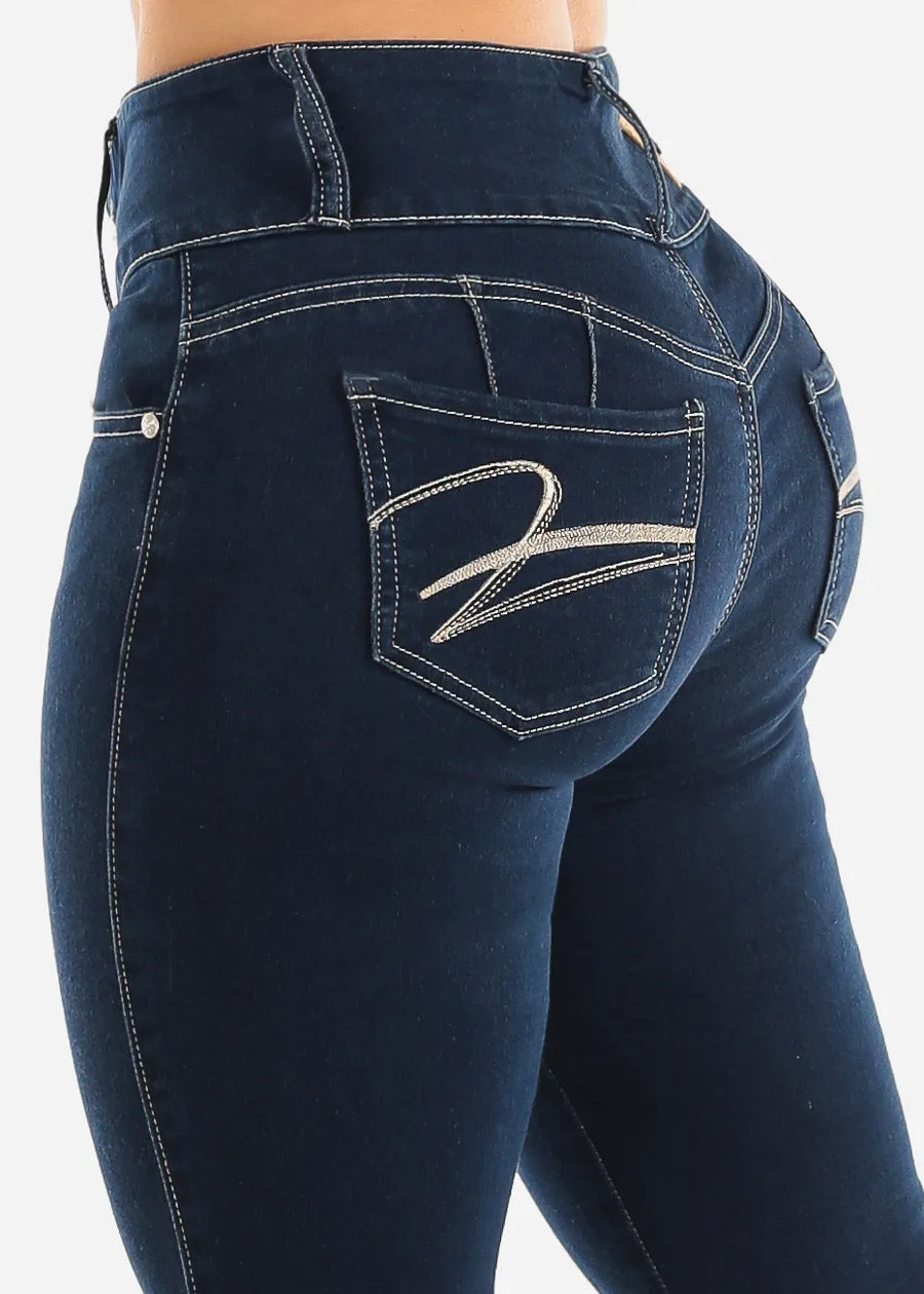 Levantacola Dark Wash High Waisted Skinny Jeans sold by Moda