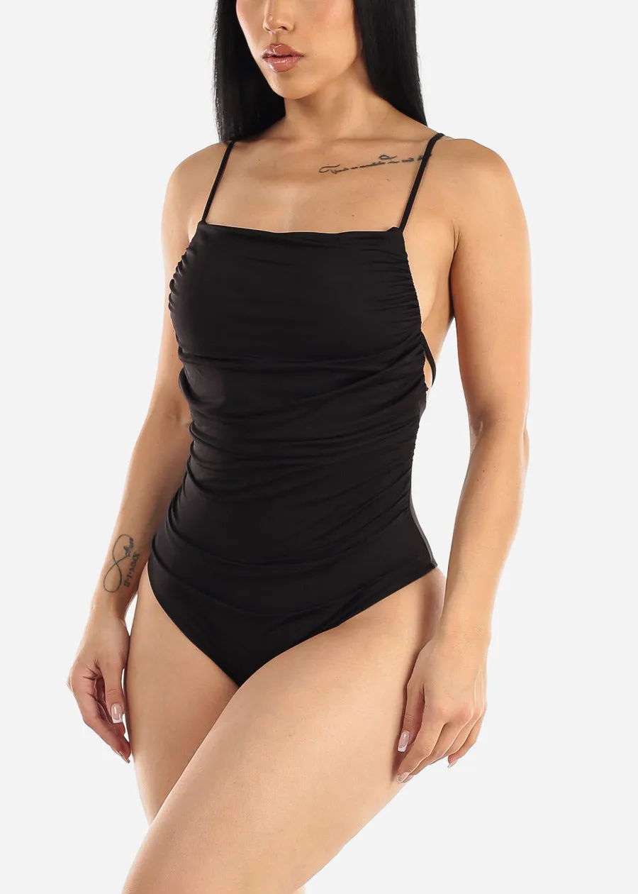 Black Shirred Backless Cami Bodysuit sold by Moda product image thumbnail 2