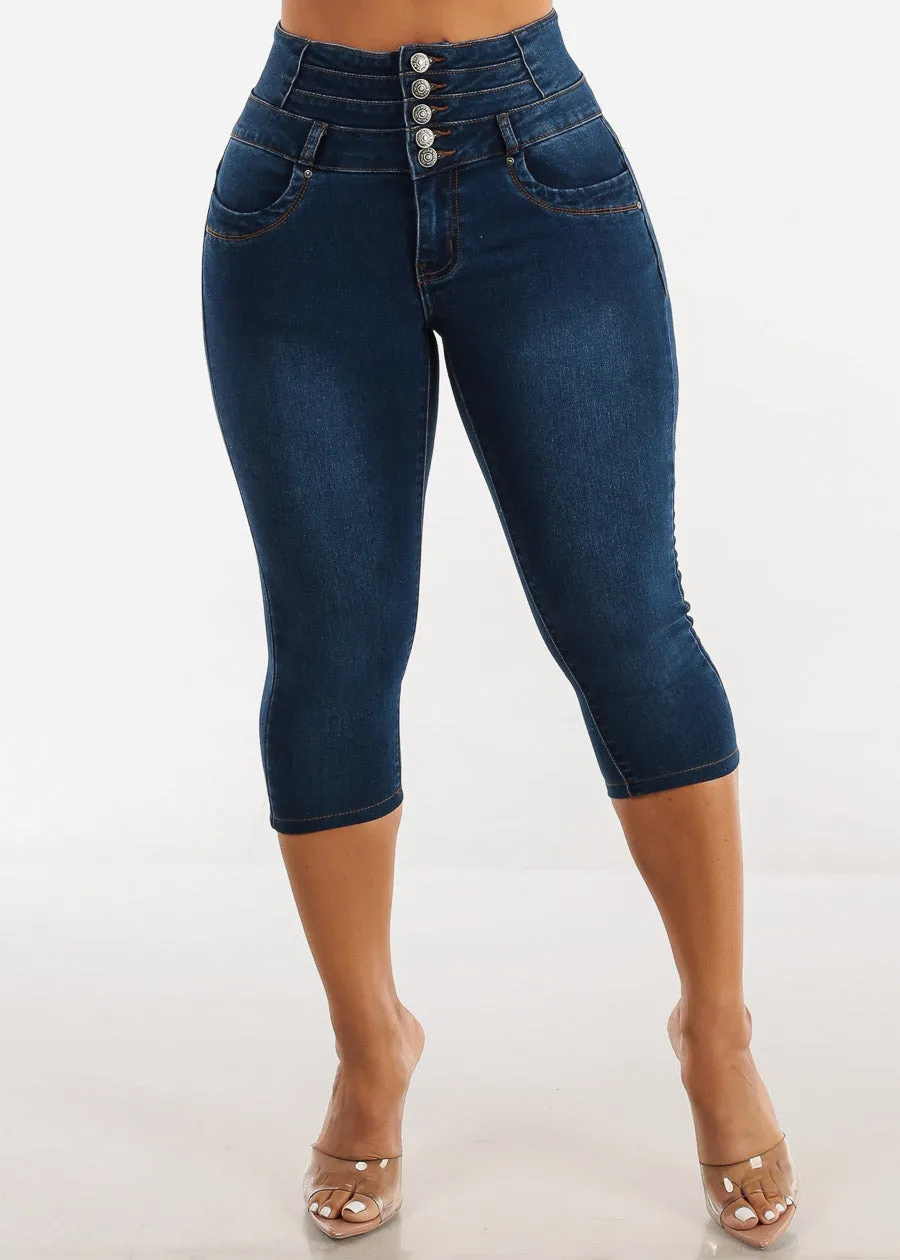 MX JEANS Butt Lifting High Waist Denim Capris Dark Blue sold by Moda product image thumbnail 3