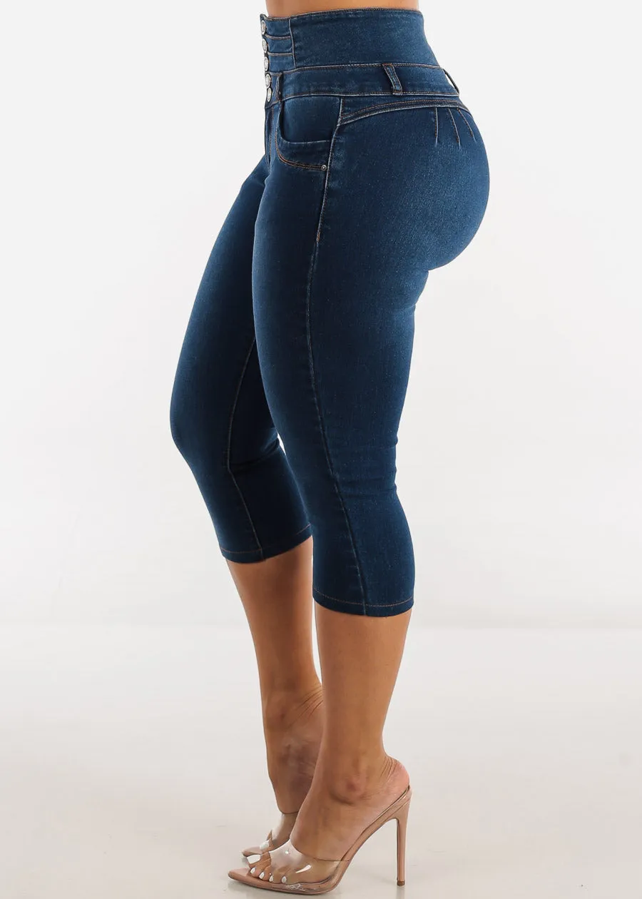 MX JEANS Butt Lifting High Waist Denim Capris Dark Blue sold by Moda product image thumbnail 4