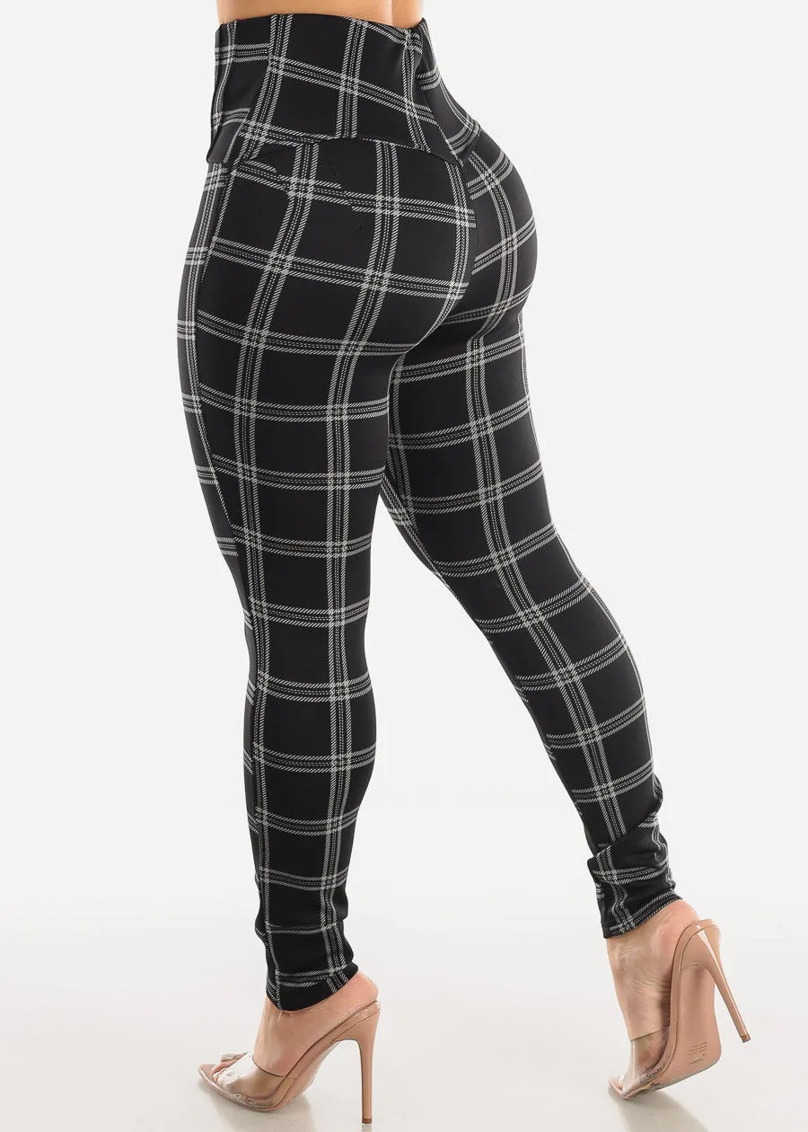 Black Butt Lifting Plaid Skinny Pants w Buttons Detail sold by Moda product image thumbnail 5
