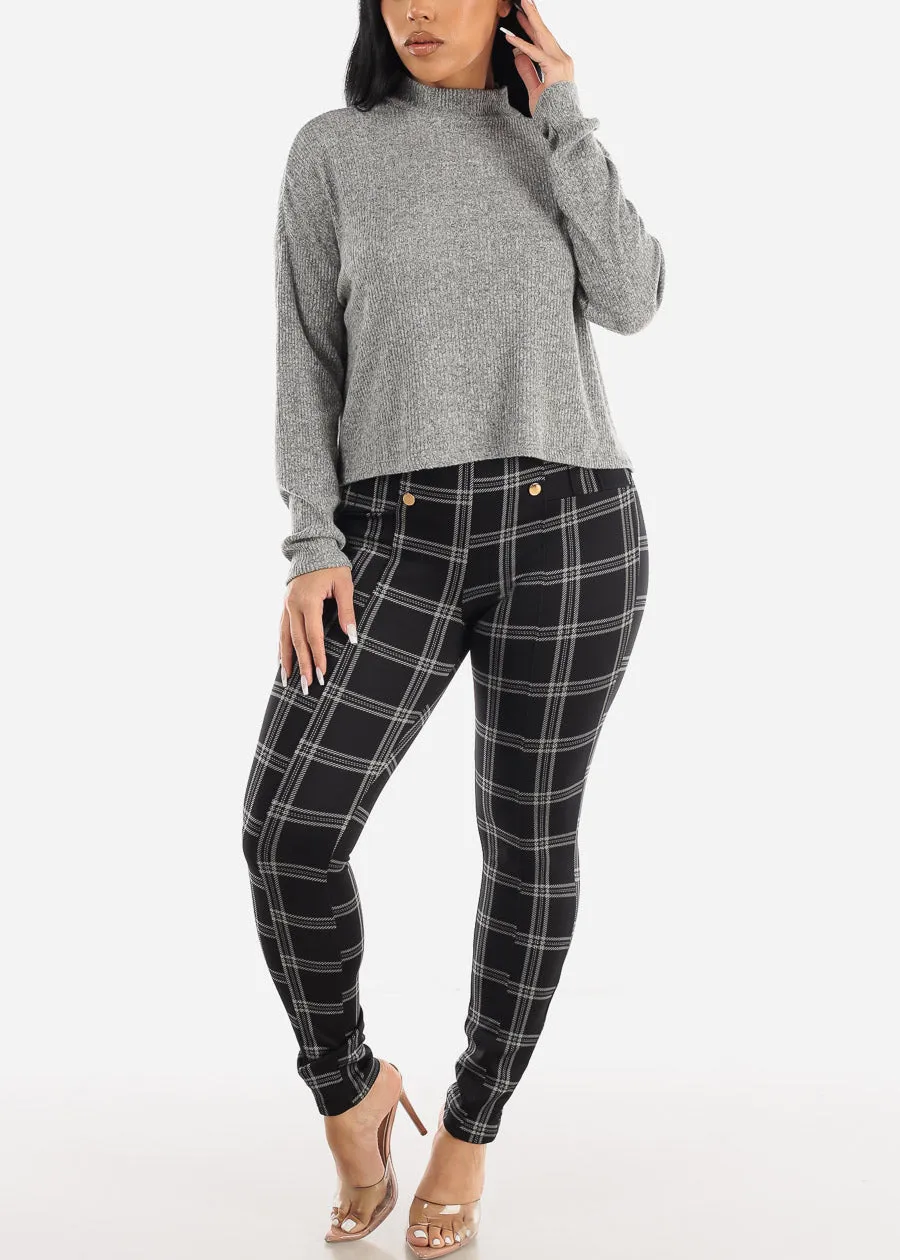 Black Butt Lifting Plaid Skinny Pants w Buttons Detail sold by Moda product image thumbnail 2