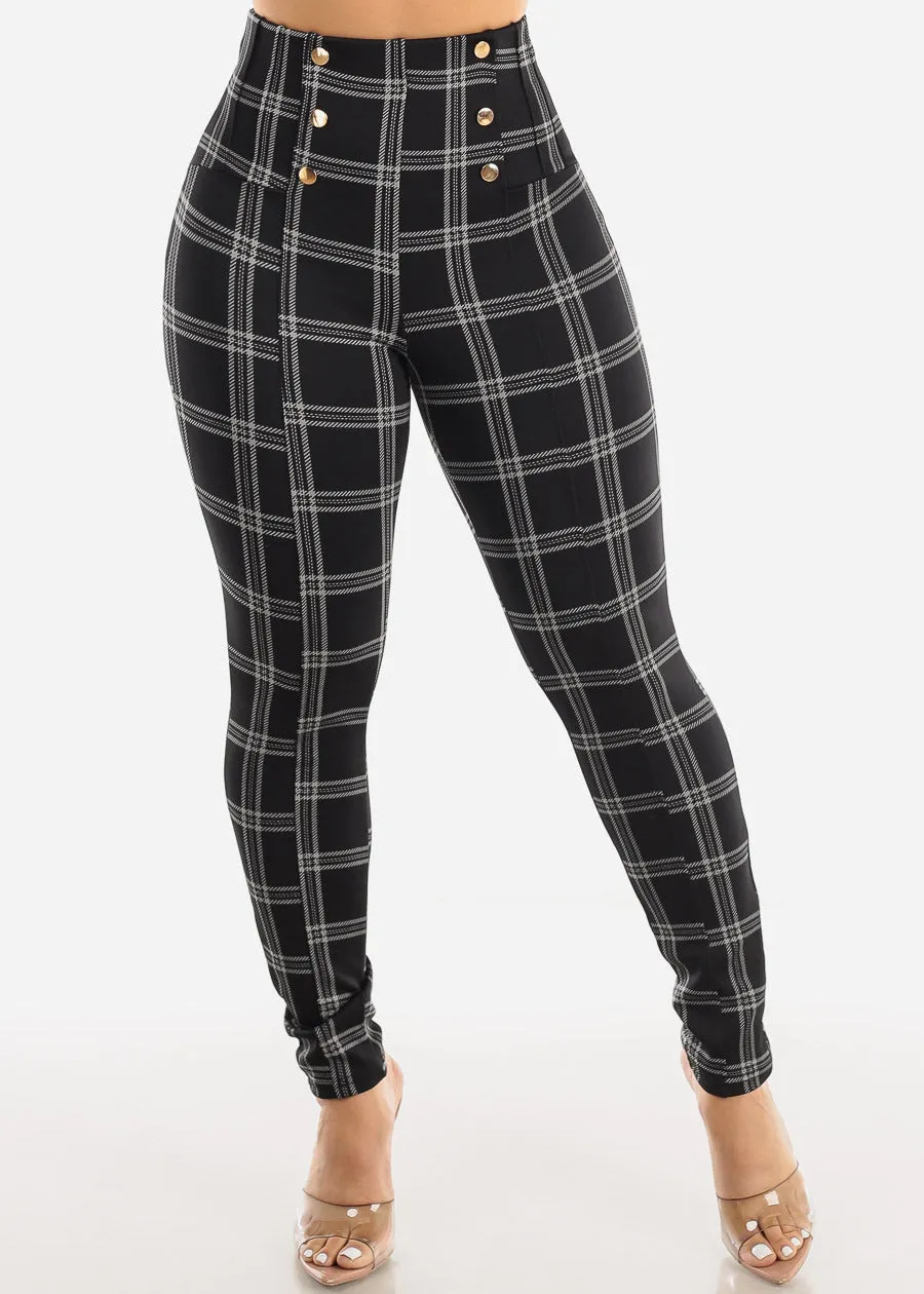Black Butt Lifting Plaid Skinny Pants w Buttons Detail sold by Moda product image thumbnail 3