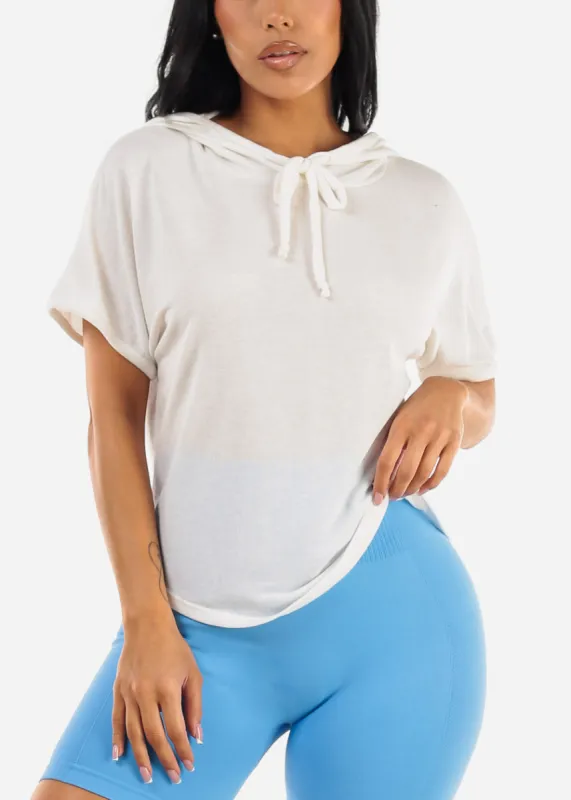 White Short Sleeve Soft Stretch Hoodie made by Cherish