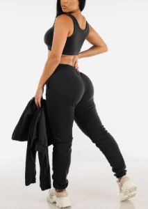Fleece Hoodie, Sports Bra & Joggers Charcoal (3 PCE SET) sold by Moda