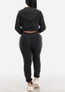 Fleece Hoodie, Sports Bra & Joggers Charcoal (3 PCE SET) sold by Moda