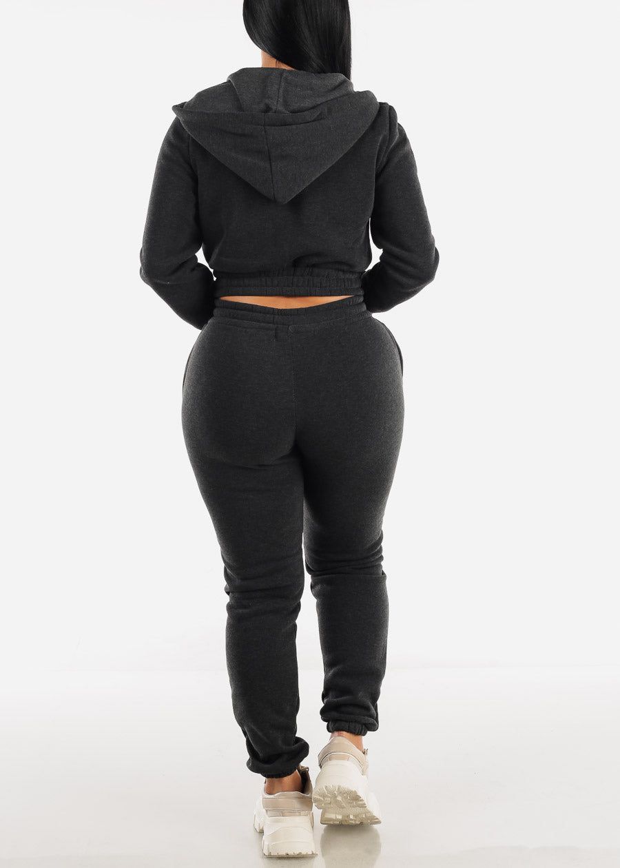 Fleece Hoodie, Sports Bra & Joggers Charcoal (3 PCE SET) sold by Moda product image thumbnail 4
