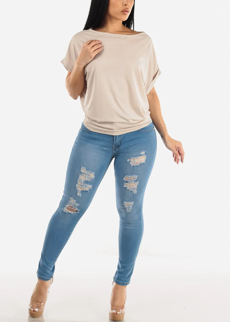 High Waist Distressed Levantacola Skinny Jeans Light Blue sold by Moda product image thumbnail 2