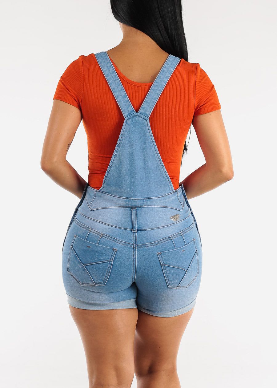 Butt Lifting Light Blue Denim Short Overalls sold by Moda product image thumbnail 4