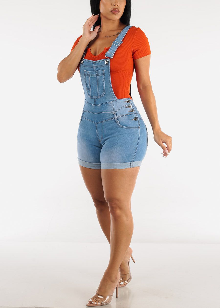 Butt Lifting Light Blue Denim Short Overalls sold by Moda product image thumbnail 2