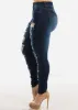 Distressed Mid Rise Stretchy Dark Skinny Jeans sold by Moda