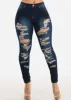 Distressed Mid Rise Stretchy Dark Skinny Jeans sold by Moda