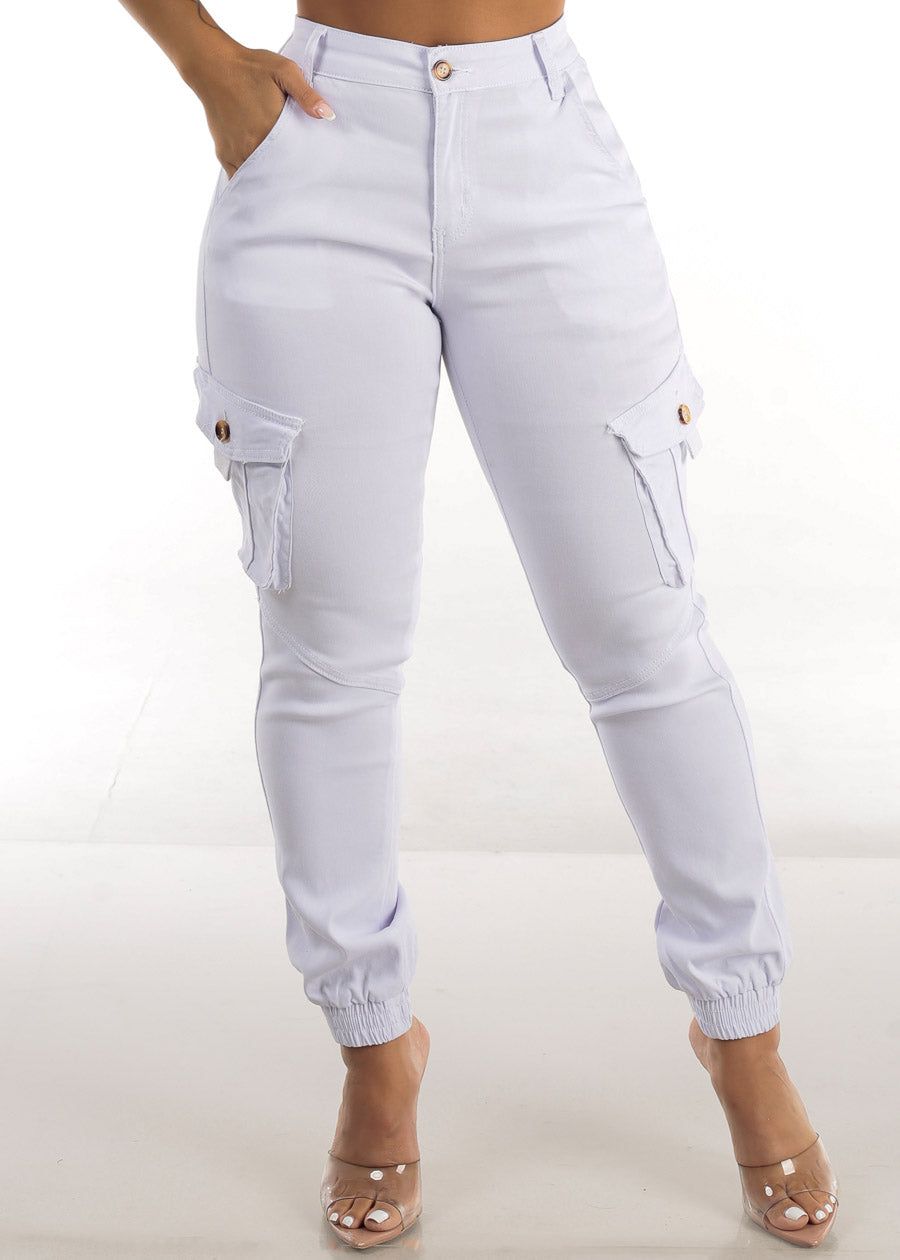 White High Waist Hyper Stretch Cargo Jogger Pants sold by Moda